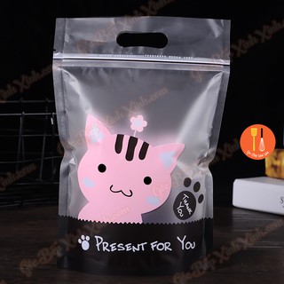 10 túi / 50 túi zip lock mèo hồng khóa kéo đựng bánh kẹo 23cm