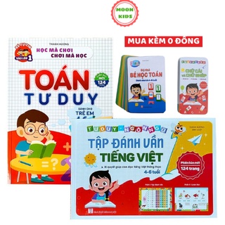 Tâp đánh vần tiếng Việt, toán tư duy kèm thẻ học chữ cái và thẻ flashcard làm toán cho bé