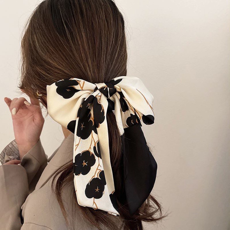 Dây Buộc Tóc Ruy Băng Thắt Nơ In Họa Tiết Hoa Phong Cách Hàn Quốc Thời Trang Cho Nữ