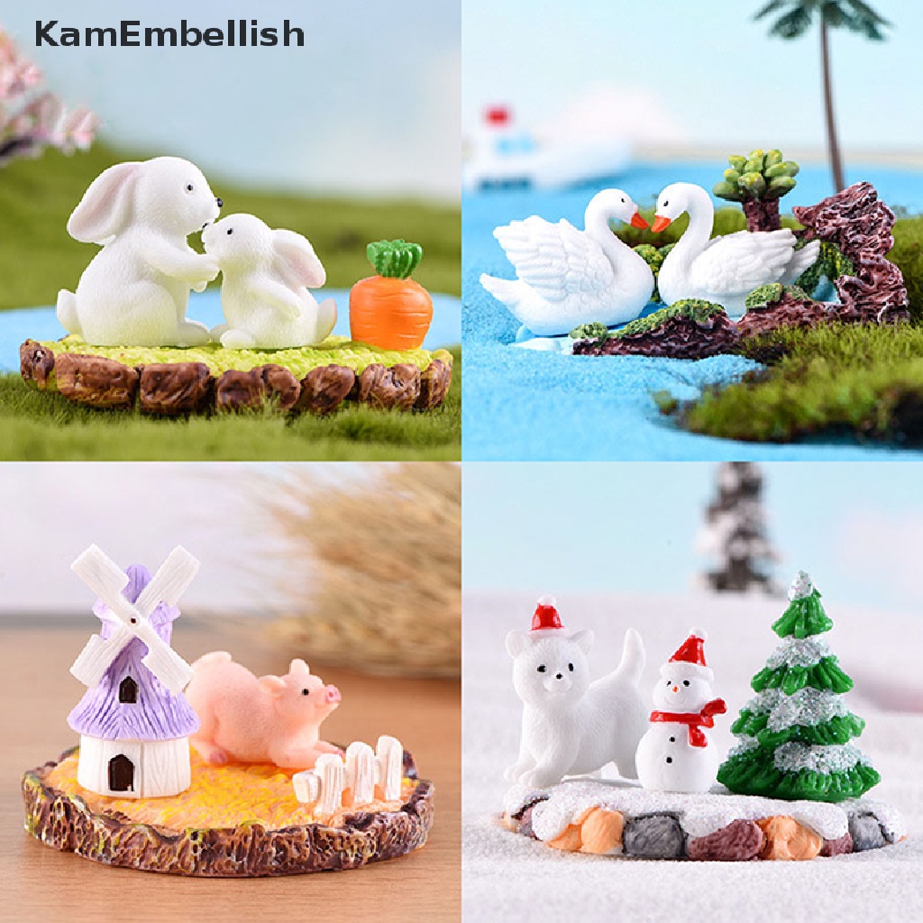 Set 3 Mô Hình Thỏ Thiên Nga Trang Trí Sân Vườn