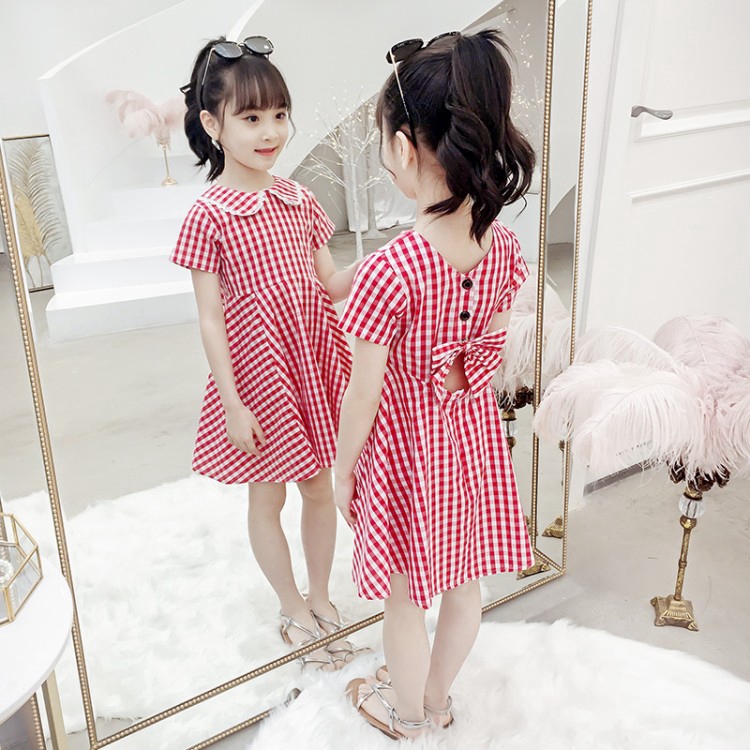 Summer fashion dress with unique checker pattern for girls