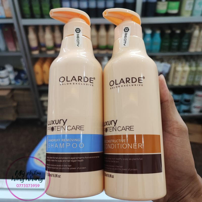 Cặp Dầu Gội & Xả Dành cho tóc rụng và nhiều gàu OLARDE LUXURY PROTEIN CARE DANDRUF REMOVING SHAMPOO 500ml mẫu mới