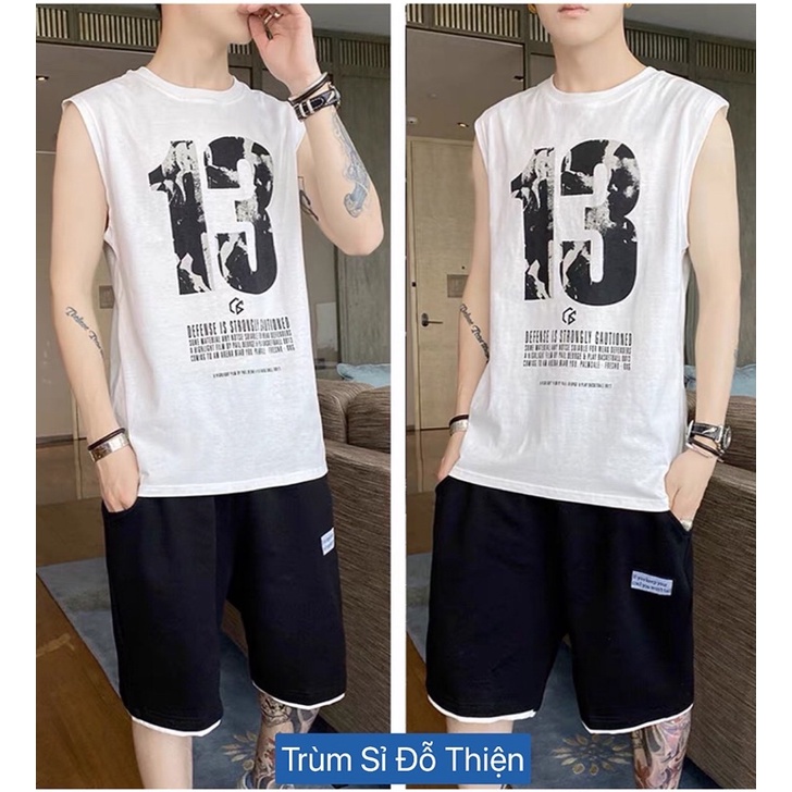 Bộ 3 lỗ, Đồ Bộ Unisex Sát Nách số 13 Siêu Mát mặc nhà ngủ thể thao tập gym - Hàng nhập khẩu