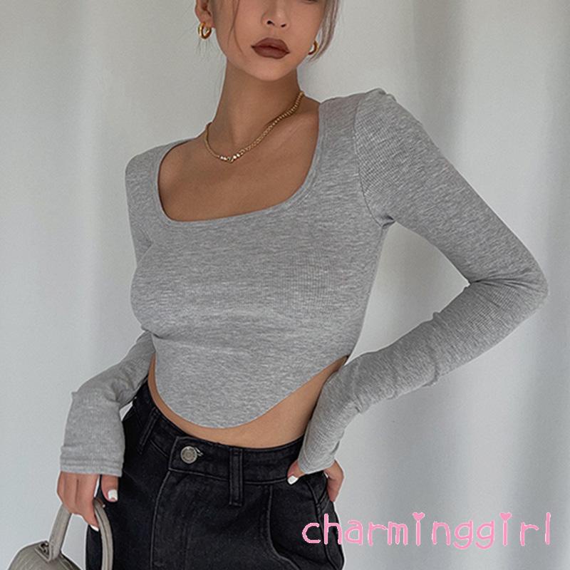 Áo dệt kim cổ vuông màu sắc thời trang cho nữ