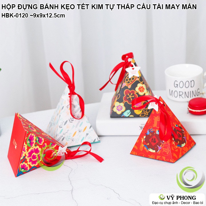 HỘP GIẤY ĐỰNG BÁNH KẸO QUÀ TẾT NĂM MỚI HÌNH KIM TỰ THÁP TÀI LỘC MAY MẮN ĐỰNG QUÀ TẶNG TÂN XUÂN NEW YEAR HBK-0120