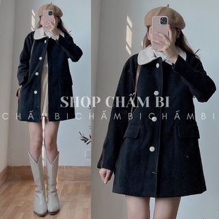 Áo Dạ Dáng Dài Form Rộng Phối Cổ Trắng Phong Cách Ulzzang Cực Xinh - A.128