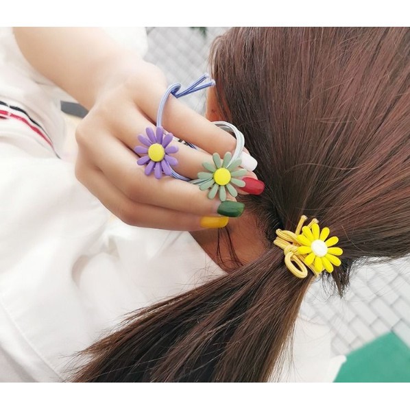 Dây thun cột tóc nữ đính hoa cúc siêu dễ thương, Vòng cột tóc hoa cúc có thể làm vòng đeo tay cho bé dễ thương