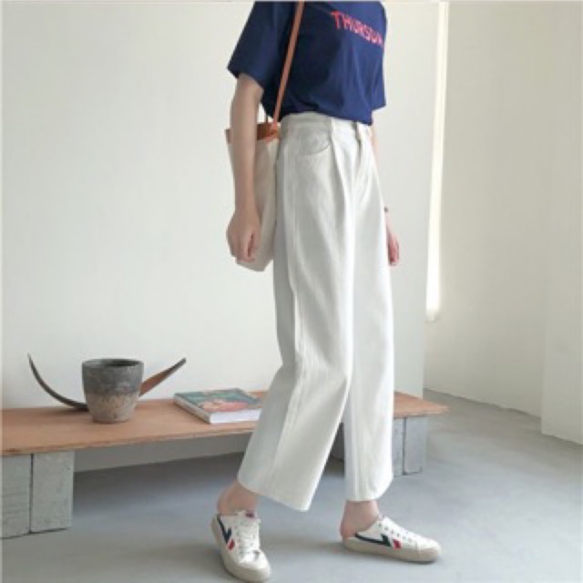 [ ORDER ] QUẦN JEANS ỐNG SUÔNG TRẮNG ĐEN CÓ SIZE BIGSIZE / QUẦN BÒ ỐNG RỘNG CULOTTES LƯNG CAO ULZZANG taobao BIG SIZE