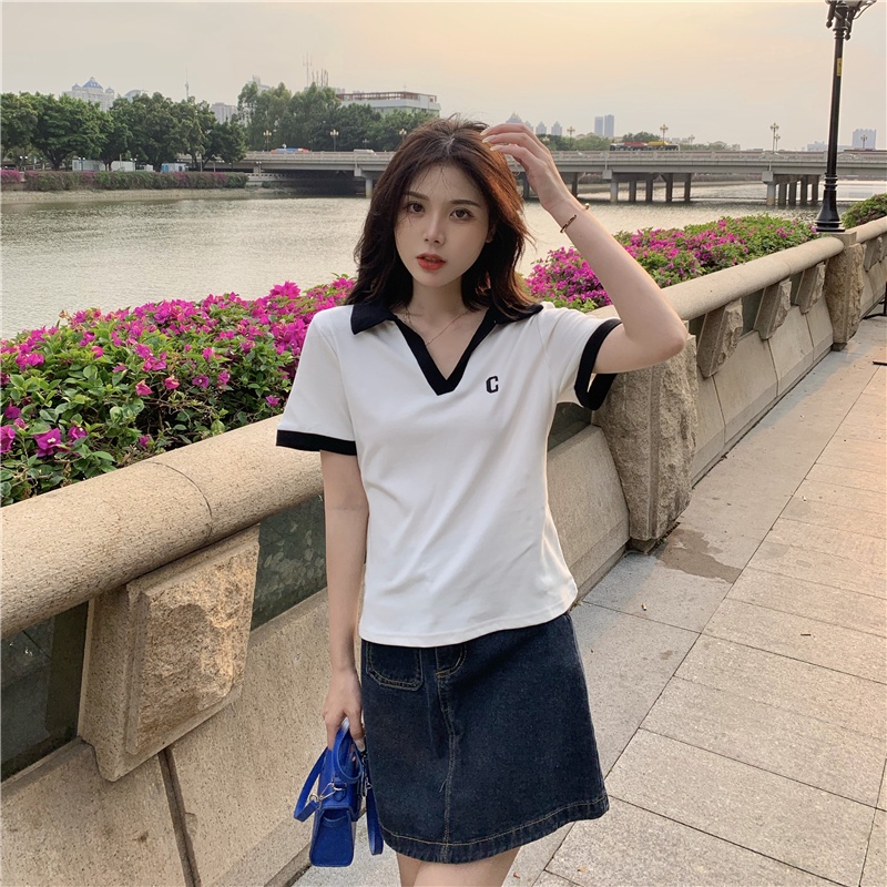 Porozi  Áo Thun Nữ Ngắn Tay Cổ Chữ V Thời Trang Hàn