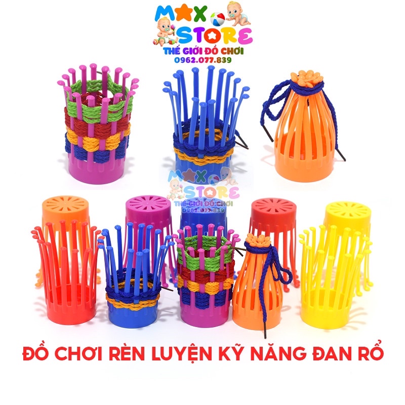 Bộ Đồ Chơi Rèn Luyện Kỹ Năng Đan Rổ - Bộ 8 Rổ Nhựa Kèm 32 Dây Đan