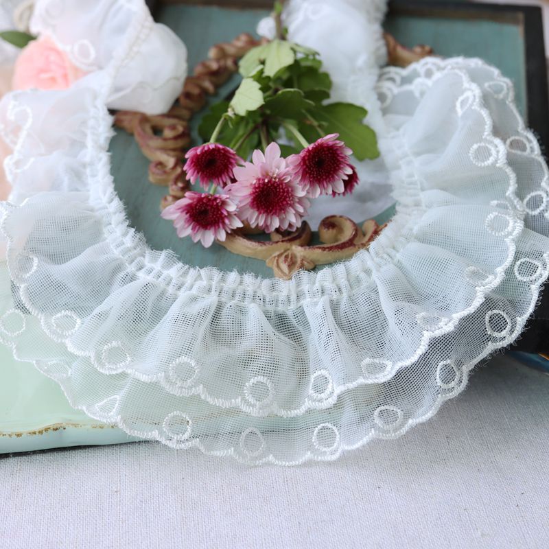 Cuộn Dây Ren Hai Lớp Hình Tròn 5.5cm * 1m Dùng Thêu Trang Trí Đầm Handmade Diy