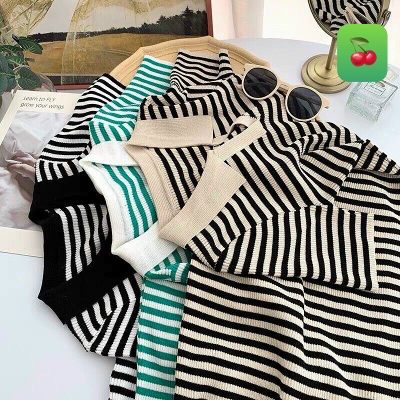 Đầm váy body sexy cổ bẻ dài, ngắn kẻ sọc - đầm nữ dễ thươngN/GB alohashop91