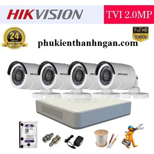 Trọn Bộ 4 Camera Quan Sát Hikvision FullHD 1080P + Ổ cứng tùy chọn + Phụ Kiện đầy đủ