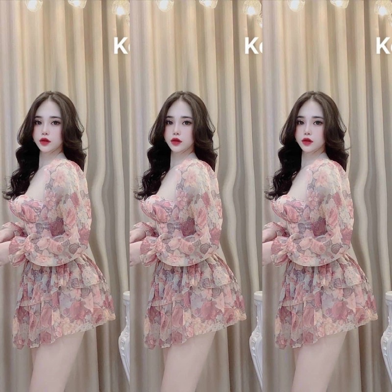 ĐẦM HOA CÚP TAY DÀI PHỒNG