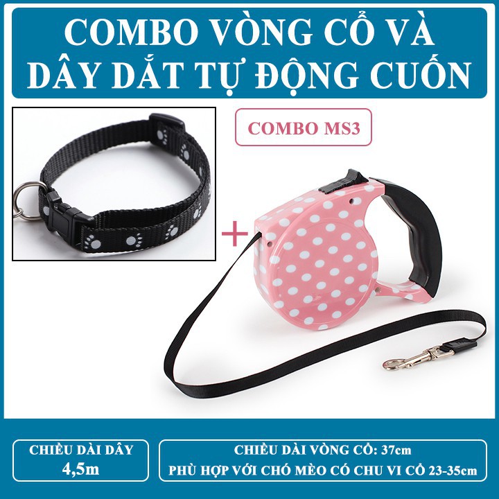 [COMBO] Dây Dắt Cuốn Tự Động và Vòng Cổ - Phù hợp với Chó Mèo từ 3-7Kg - DD0801