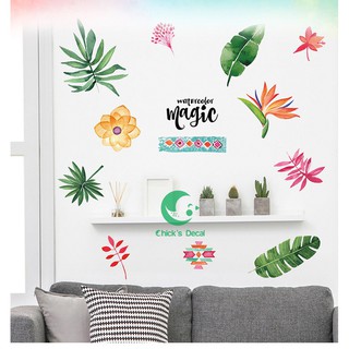 Decal dán tường Hoa lá tươi mát