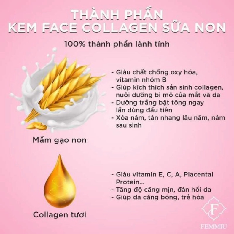 (MUA 2 TẶNG 1 CHÍNH HÃNG) Kem Face Collagen Sữa Non Femmiu Dưỡng Da Căng Bóng Mềm Mịn [ Mẫu Mới Chính Hãng ] (Chính Hãng