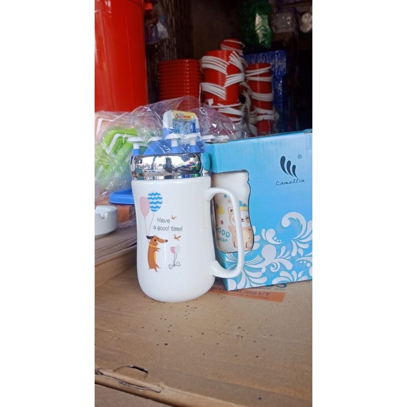 Cốc sứ giữ nhiệt nắp tráng gương cao cấp
