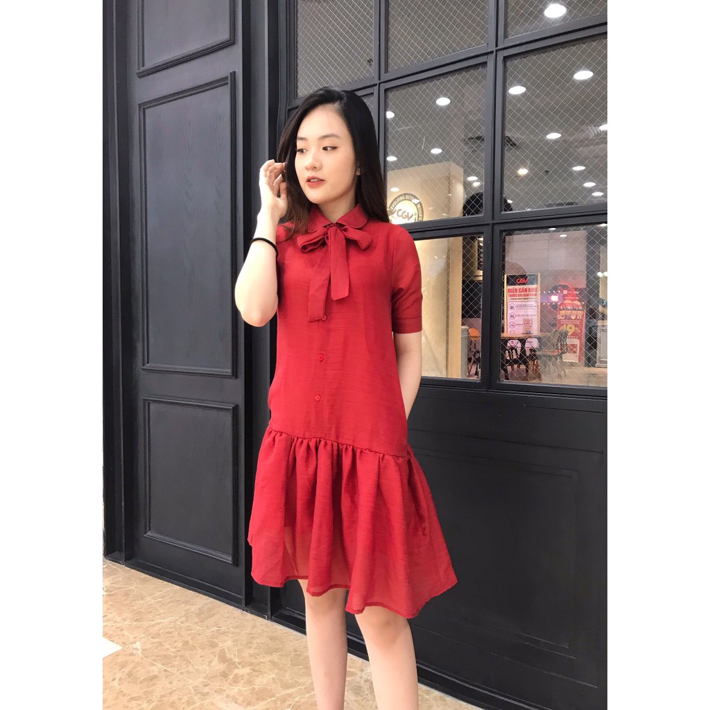 Váy Bầu suông | Đầm bầu thiết kế Dáng đuôi cá nơ cổ vải Tơ - Size M/L/XL