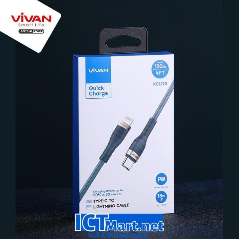 Cáp Sạc Nhanh VIVAN KCL120 Type-C to Lightning Chuẩn PD Bọc Sợi Kevlar Siêu Bền  - BẢO HÀNH 12 THÁNG