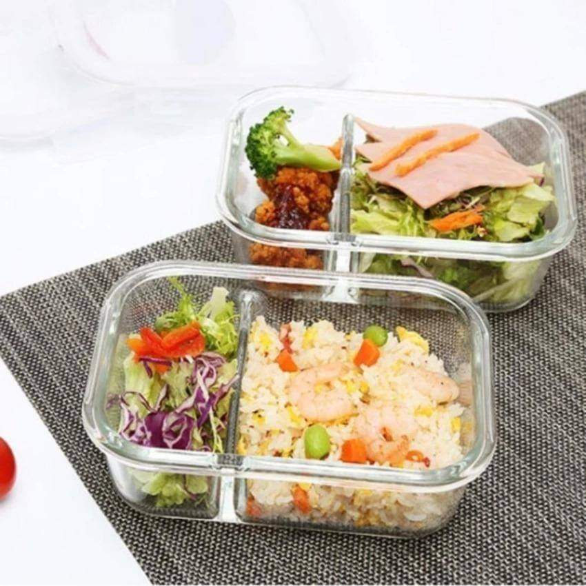 Hộp Thủy Tinh Chia Ngăn 1L - Nắp Có Ron Chống Tràn