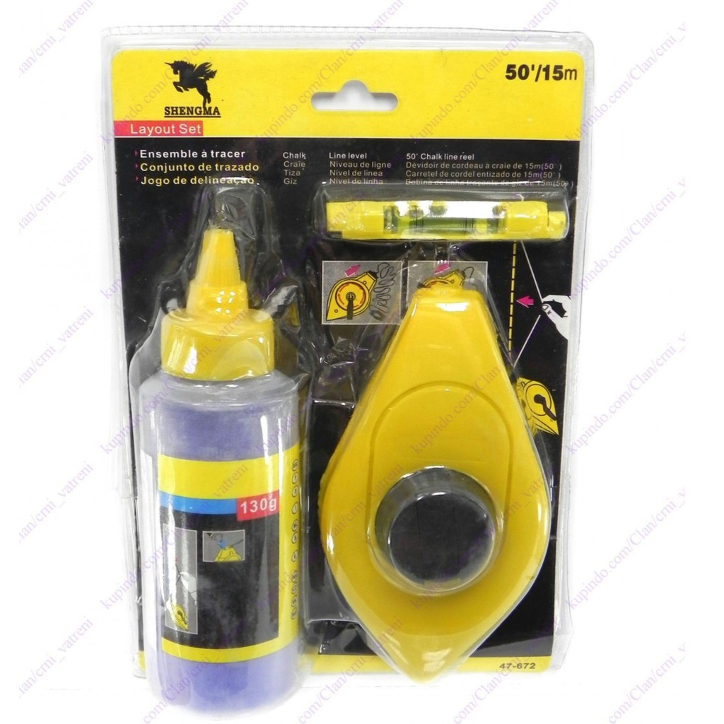 Thước búng mực, bật mực  Dùng Trong Thi Công Xây Dựng Gồm 3 Món - Dây Chỉ 15M