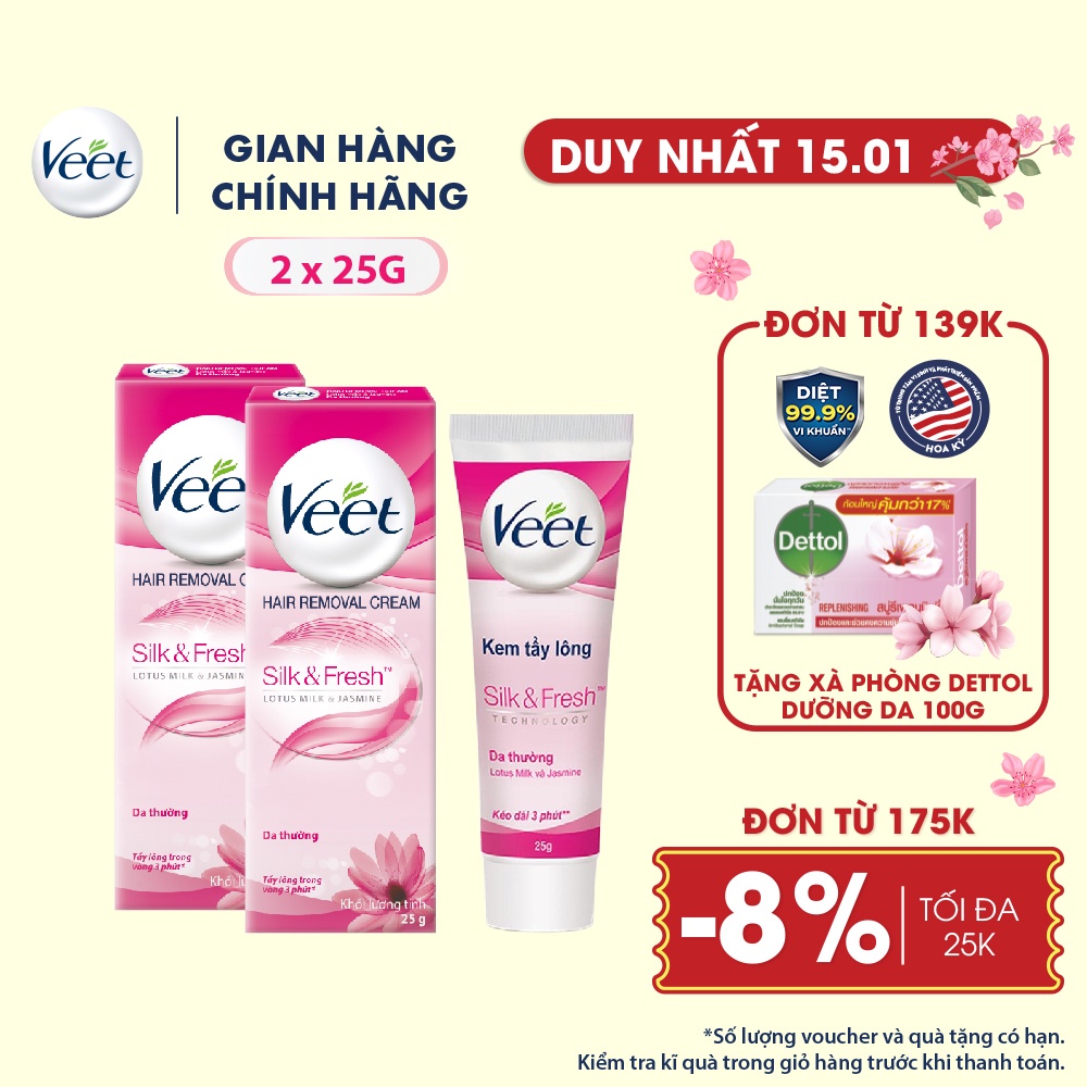 [Mã FMCGVEET52 giảm 8% đơn 250k] Combo 2 Kem tẩy lông cho da thường Veet Silk Fresh 25g/tuýp