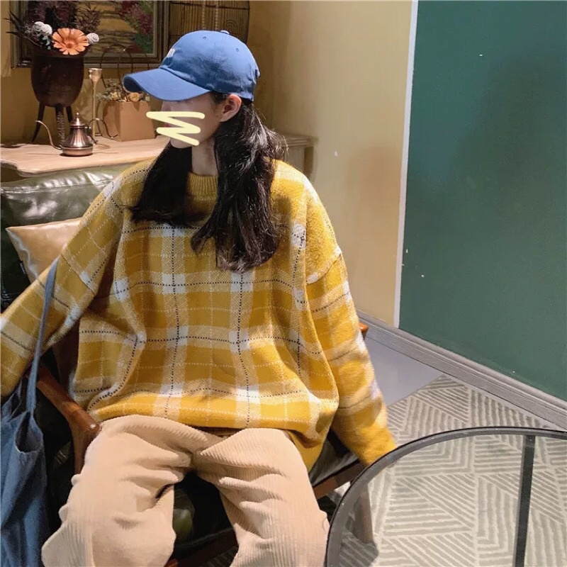 Áo len kẻ vàng chất dày dặn Vintage xinh xắn dễ phối đồ | BigBuy360 - bigbuy360.vn
