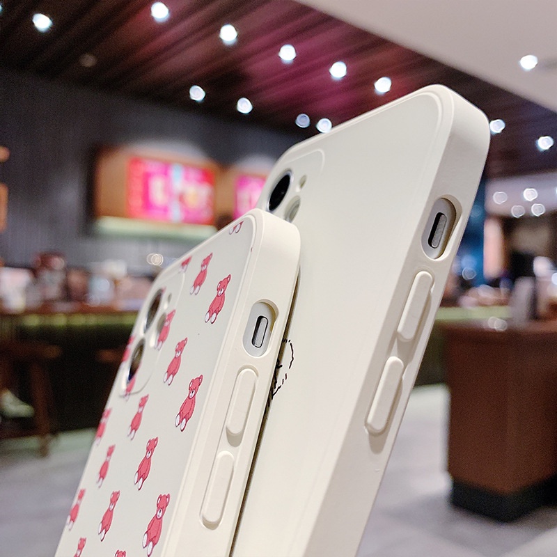 Ốp lưng iphone cạnh vuông Gấu bông đáng yêu dành cho iphone 6 đến 14promax - E225