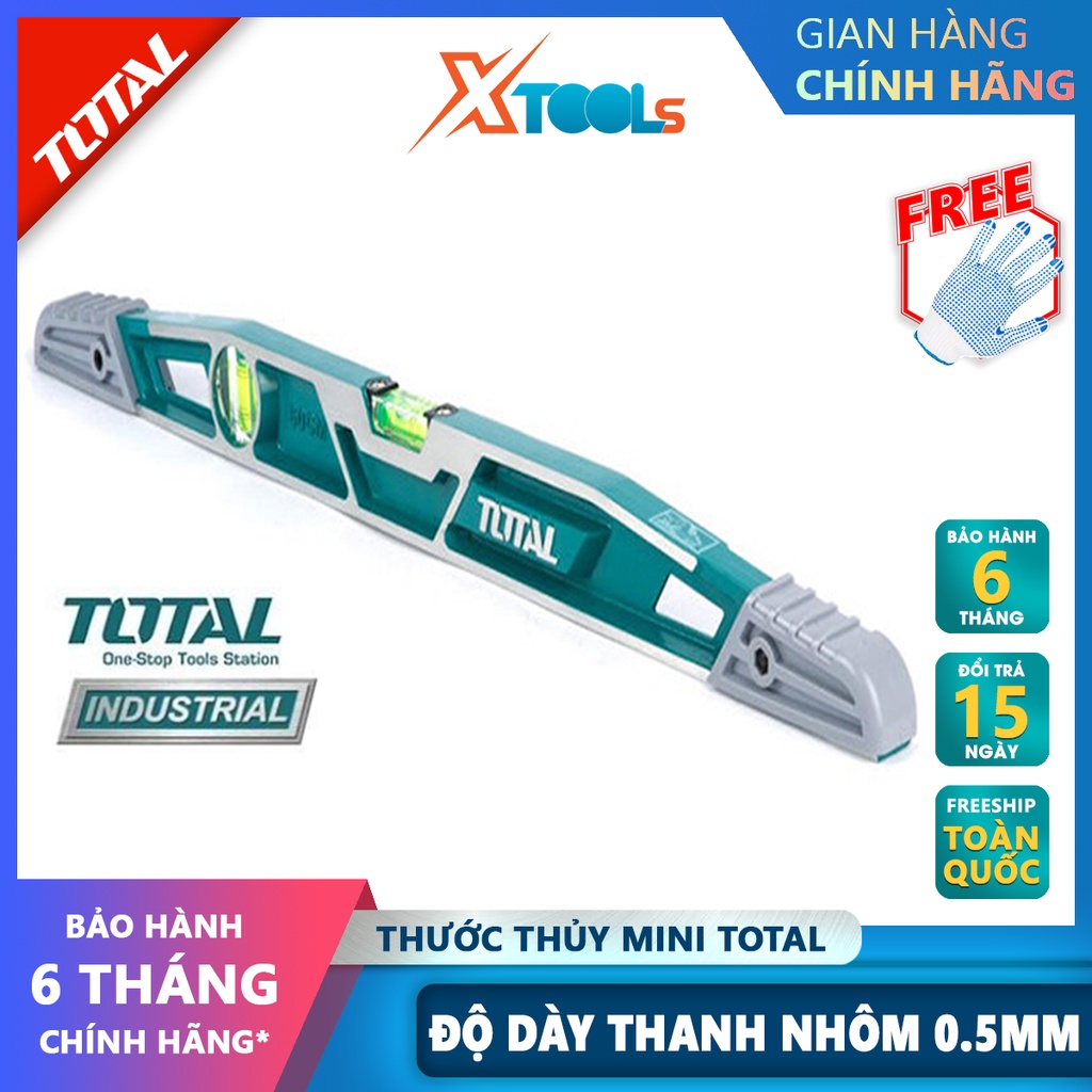 Thước thủy TOTAL TMT221606 | thước nivo Khối lượng 0.5kg, Độ dày thanh nhôm 0.5mm, Chiều dài 600mm đo góc nghiêng, độ ng