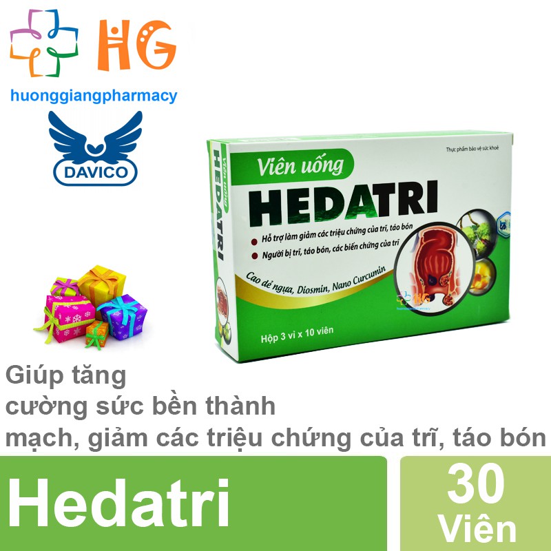 Hedatri - Giúp tăng cường sức bền thành mạch, giảm các triệu chứng của trĩ, táo bón (Hộp 30 Viên)
