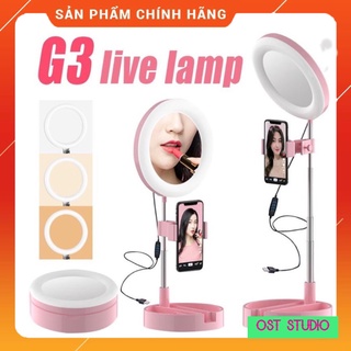 Đèn Led Livestream G3 Tích Hợp Gương Trang Điểm Kèm Giá Đỡ Điện Thoại Có Thể Gập Gọn Gàng . Dễ Dàng Lắp Đặt