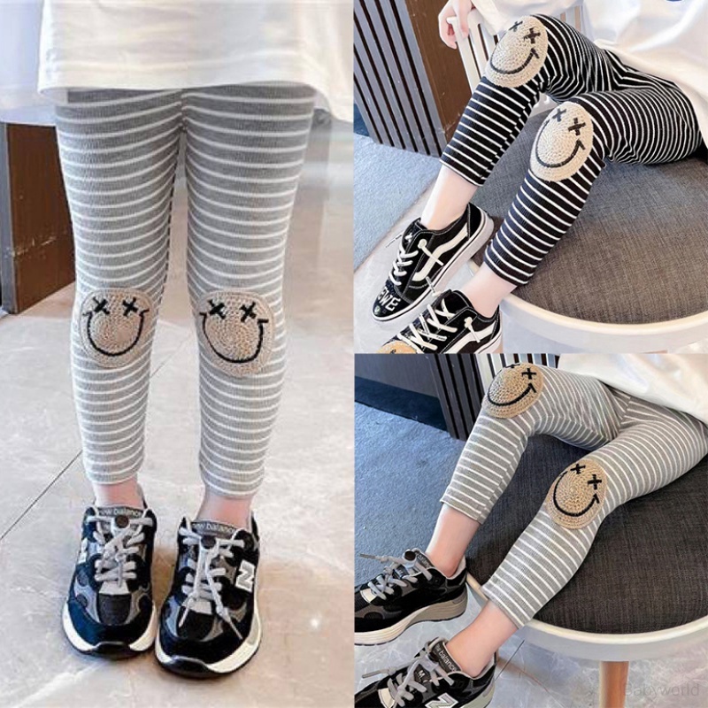 Quần Legging cotton Họa Tiết Sọc Ngang Dễ Thương Dành Cho Bé Gái