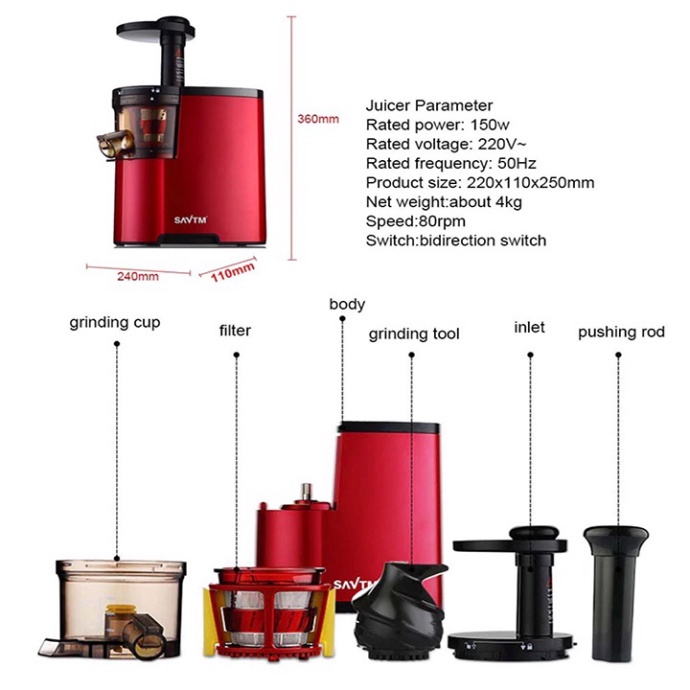 Máy ép chậm SAVTM JE07 tặng kèm 2 chai