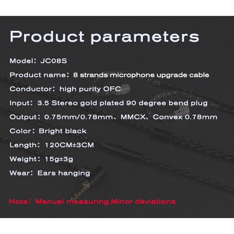 Dây Cáp Tai Nghe 5N OFC Jcally JC08S 2Pin 0.78mm MMCX 3.5mm