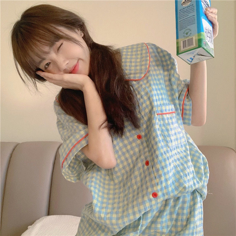 Bộ Đồ Ngủ Ngắn Tay Xinh Xắn Theo Phong Cách Hàn Quốc Cho Nữ