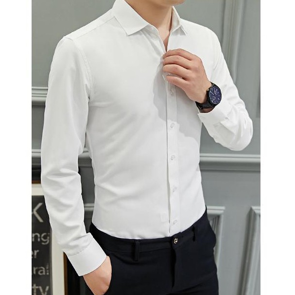 Áo sơ mi nam nữ dài tay Unisex Basic TRƠN Form rộng màu trắng và đen Chất cotton lụa mịn mát ELNIDO-ED03