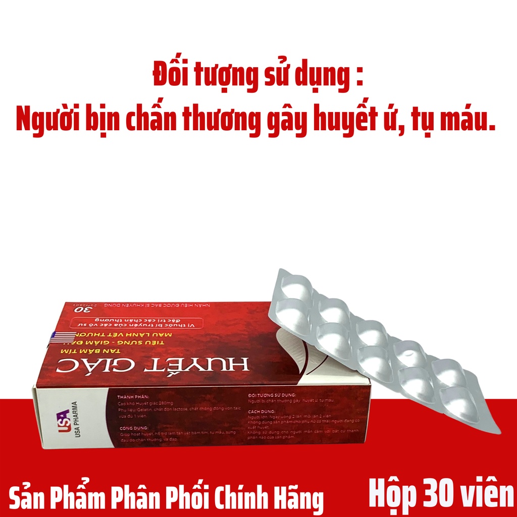TPCN Huyết Giác giúp tan bầm tím, tiêu sưng, chấn thương va đập- Hộp 30 viên