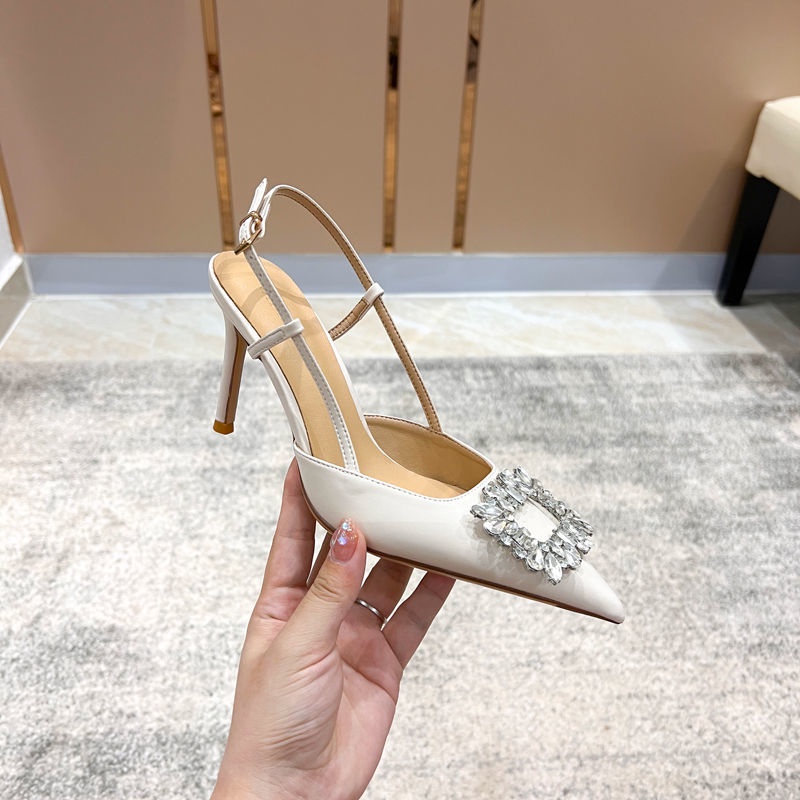 XIELUAIZTA Giày Sandal Cao Gót Nữ Mũi Nhọn Đính Đá Thời Trang Cho