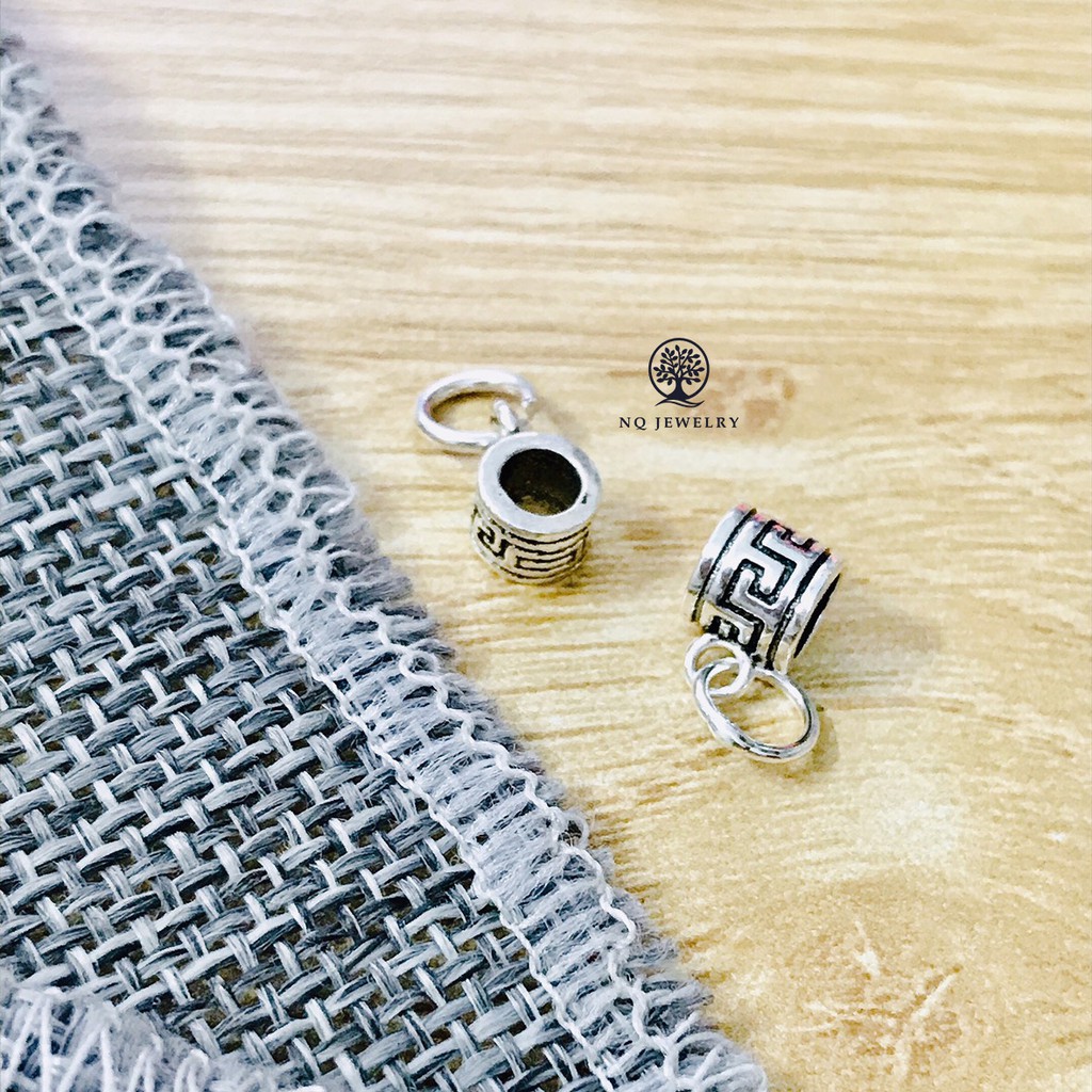 Phụ kiện Charm bạc Mặt hình trụ treo