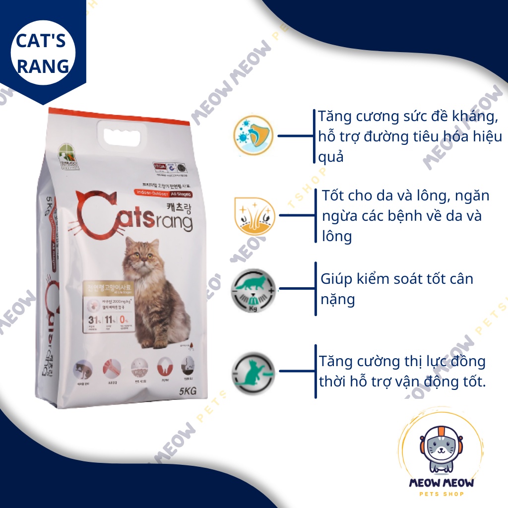 Hạt cho mèo Catsrang | Túi 5KG | Thức ăn cho mèo xuất sứ Hàn Quốc cho mọi lứa tuổi