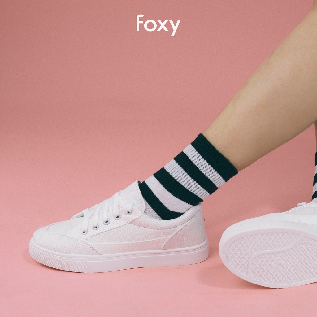 Giày Sneaker Nữ FOXY Form Dáng Vintage Màu Trắng Chất Liệu Canvas - FOX025