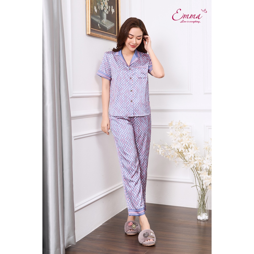 Bộ Mặc Nhà Pyjama Lụa Áo Ngắn Tay, Quần Dài Emma ETLU.21.06.05