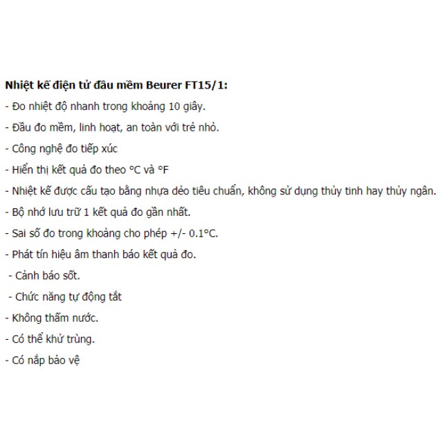 Nhiệt Kế Điện Tử Nhỏ Đầu Mềm BEURER FT15/1 Không Thấm Nước - Nhập Khẩu Chính Hãng Đức [Bảo hành 24 tháng]