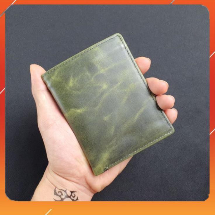 Ví da Pullup wax WS107 Xanh Olive - 100% da bò thật, BH 3 năm