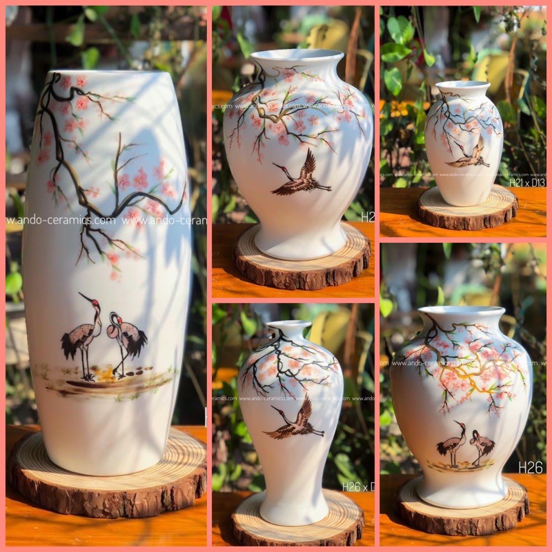 Bình Gốm Vẽ Đào Phai Men Matte (Men lì)