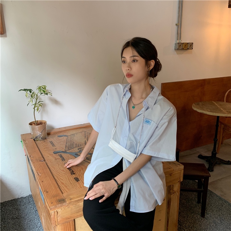 Áo Sơ Mi Trắng Tay Ngắn Dáng Rộng Thời Trang Cho Nữ