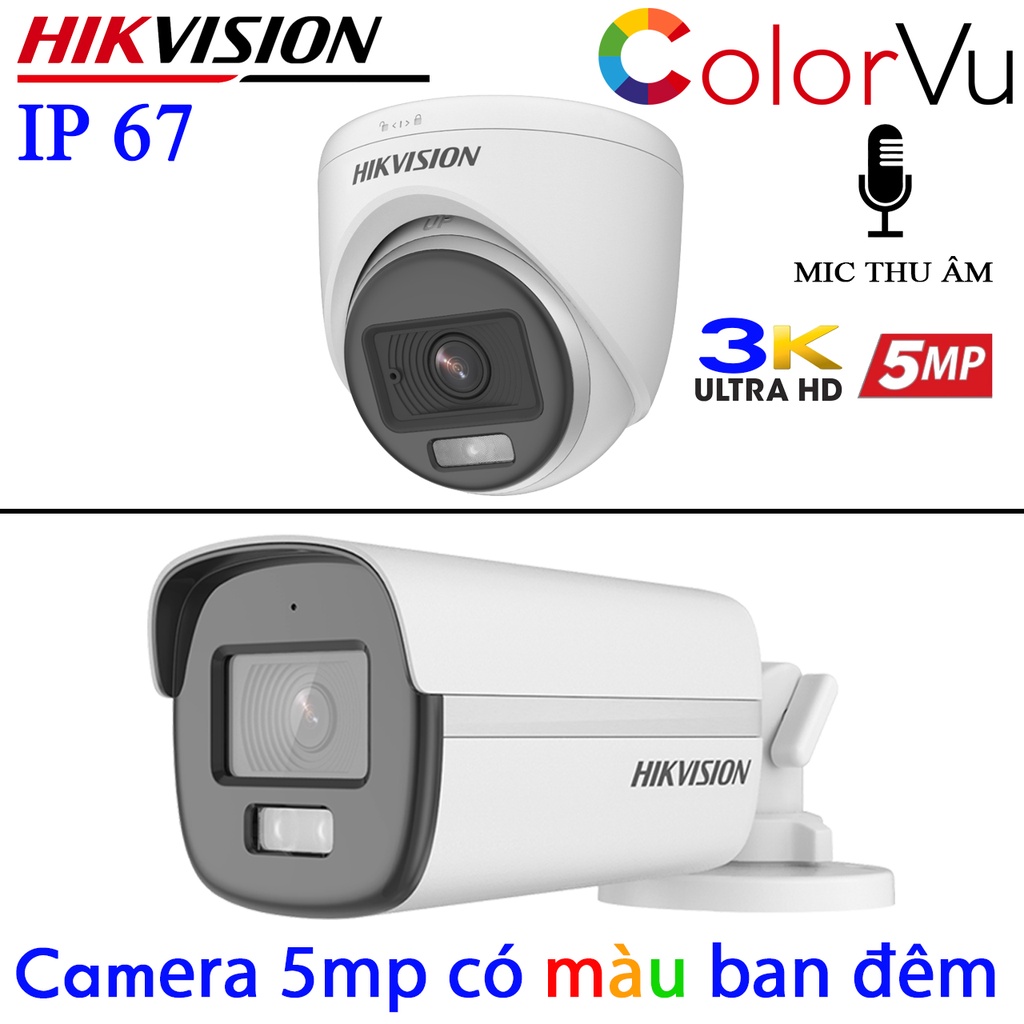 Camera 5mp HIKVISION có màu ban đêm, có mic thu âm DS-2CE10KF0T-FS vỏ kim loại có đèn trợ sáng 20m - Hàng chính hãng