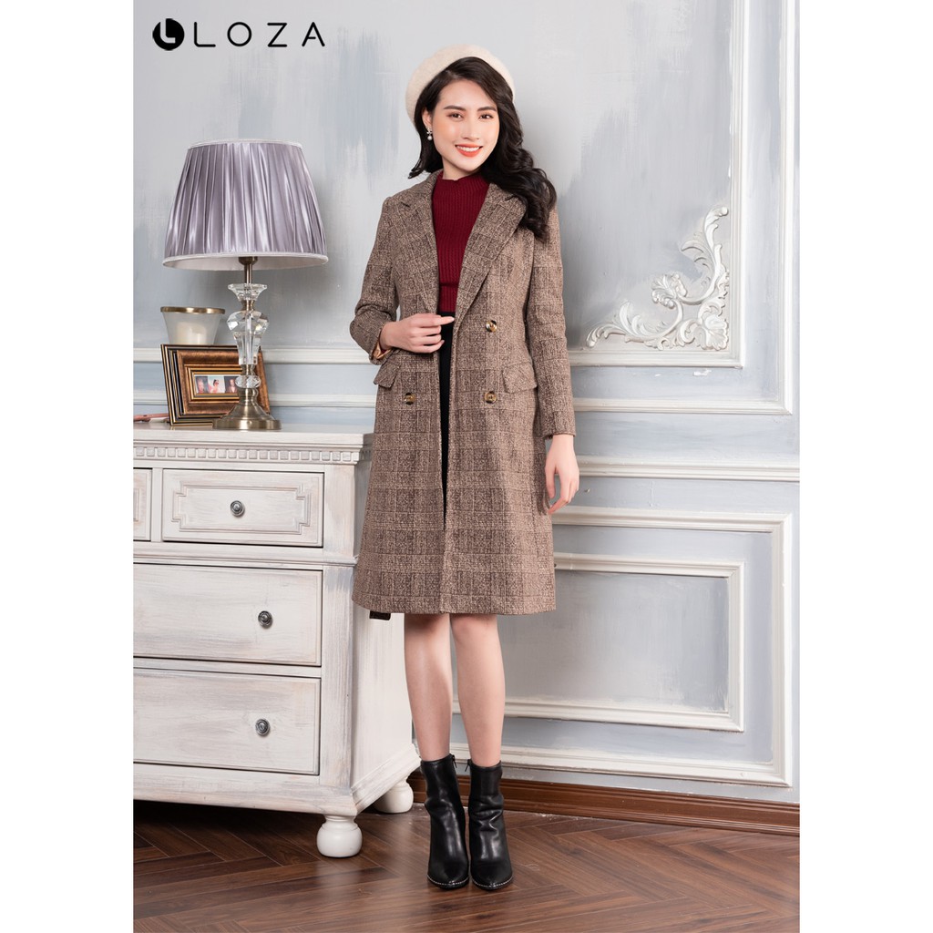 [Mã FASHIONMALLT4 giảm 15% đơn 150k] Áo khoác kẻ phối đai-LOZA LK11009