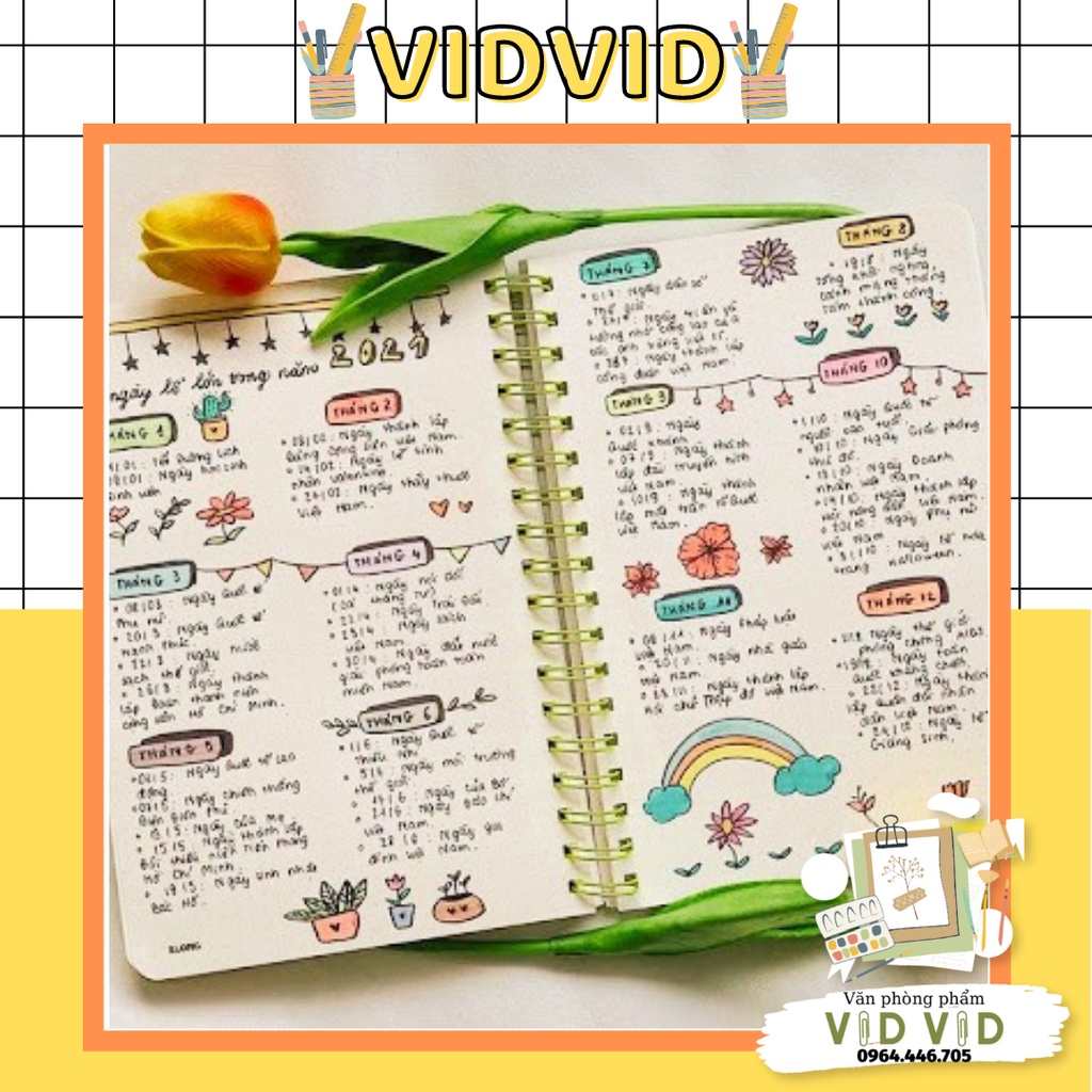 Sổ lò xo kép B5- ruột chấm Dot Grid 200tr 115/76;Thích hợp làm bullet journal Klong MS: 960 ( Nhiều màu )